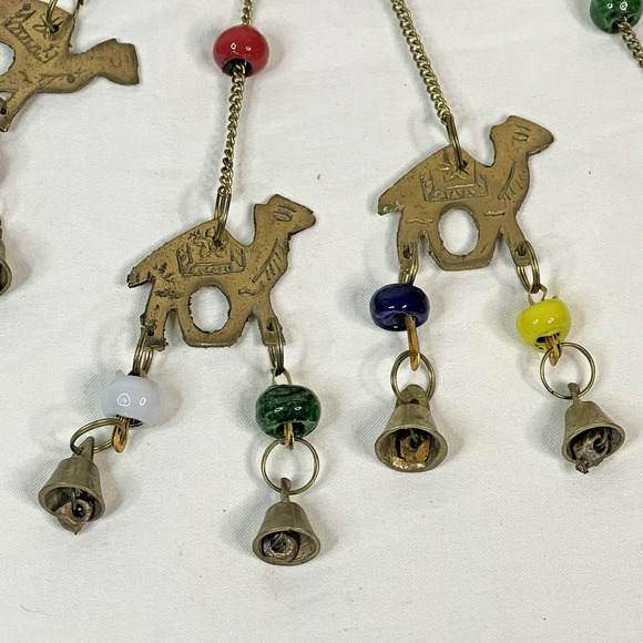 Vintage Dome Hanging Wind Chime Brass Camel Beaded Accents Bohemian Style Decor - Picture 10 of 10